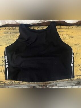 Reebok Black Crop Tank with White Logo Trim